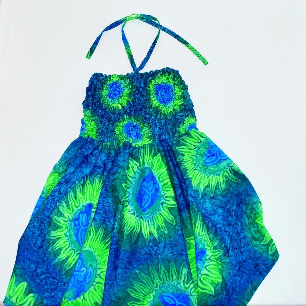 Rima Girls Hawaiian Tropical Island Popcorn Luau Dress in Blue - Size 6-10 Years